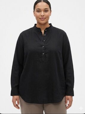 GAP 100% Cotton Button-Up Top – Size L | Black | Classic Core |